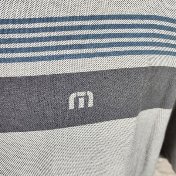 Travis Mathew Golf Polo Striped Gray Heather Measures as XL - Picture 4 of 13